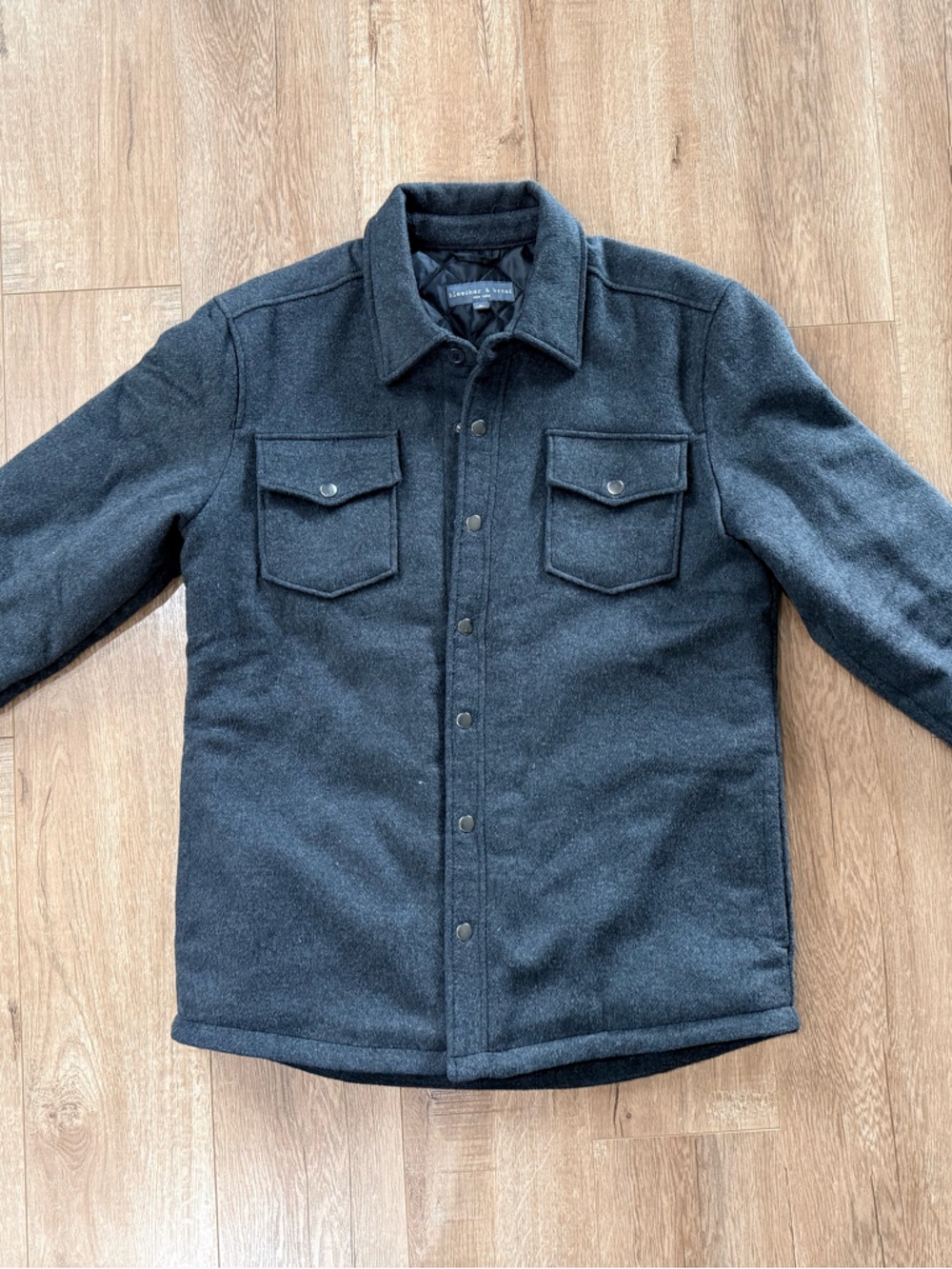 Men's Dark Gray Wool-Blend Snap Front Jacket